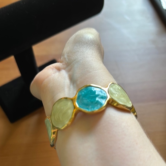 Gold and Blue Geometric Gemstone Bracelet - Picture 3 of 5